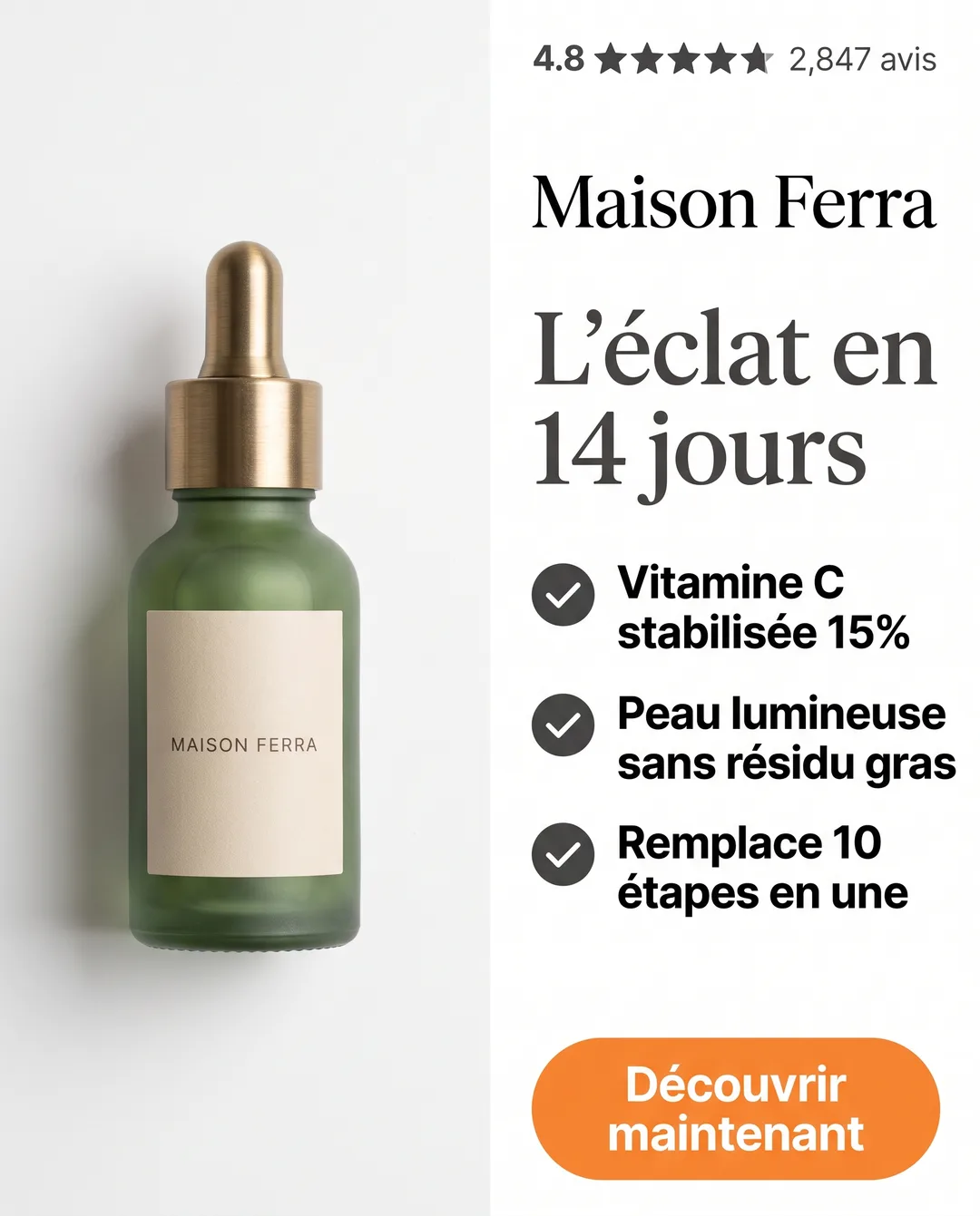 Créa « Checklist de bénéfices » générée pour Maison Ferra, cosmétique