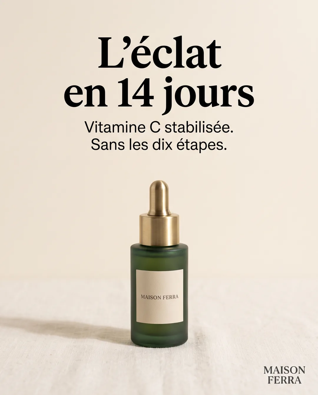 Créa « Accroche pleine page » générée pour Maison Ferra, cosmétique
