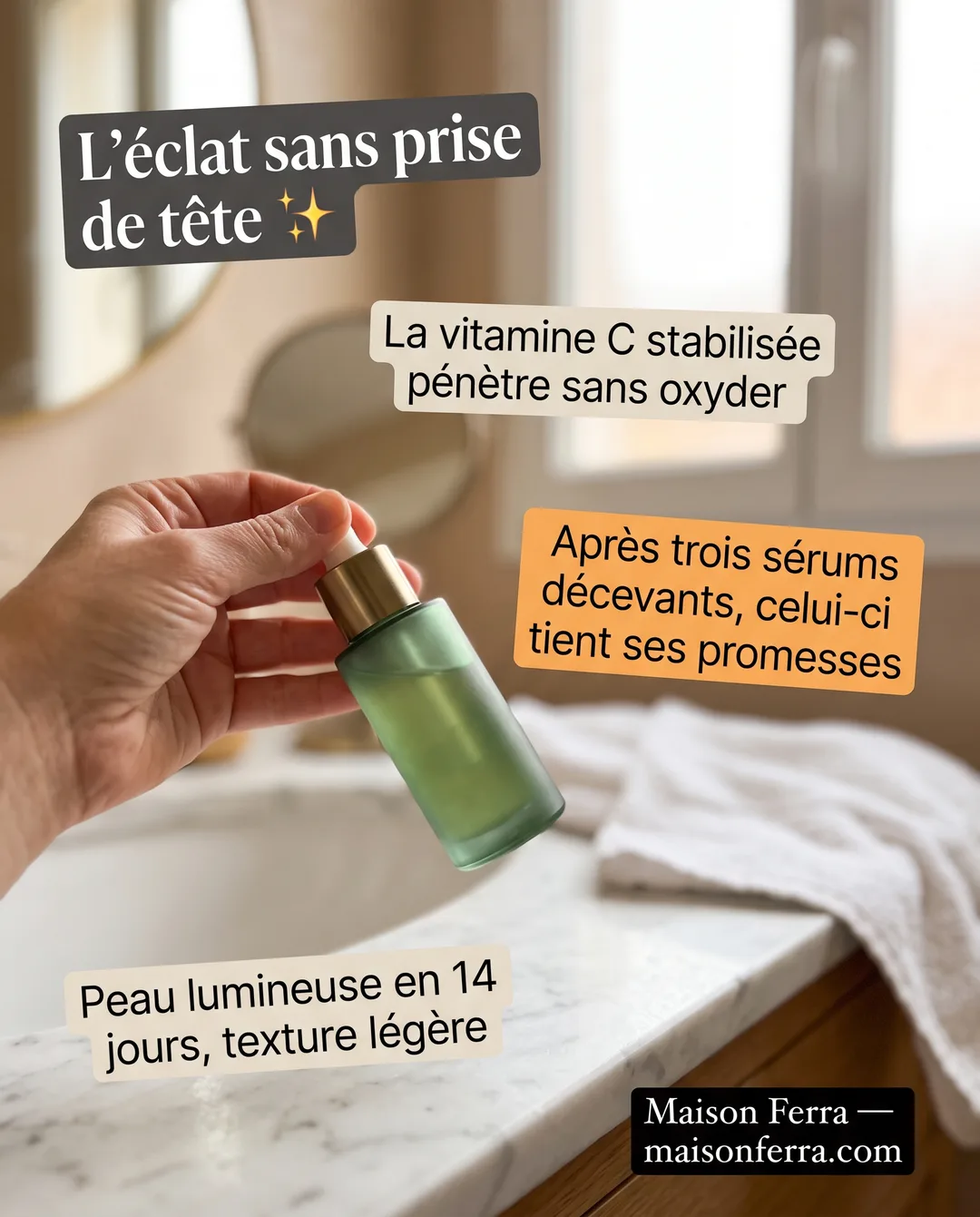 Créa « Story UGC annotée » générée pour Maison Ferra, cosmétique