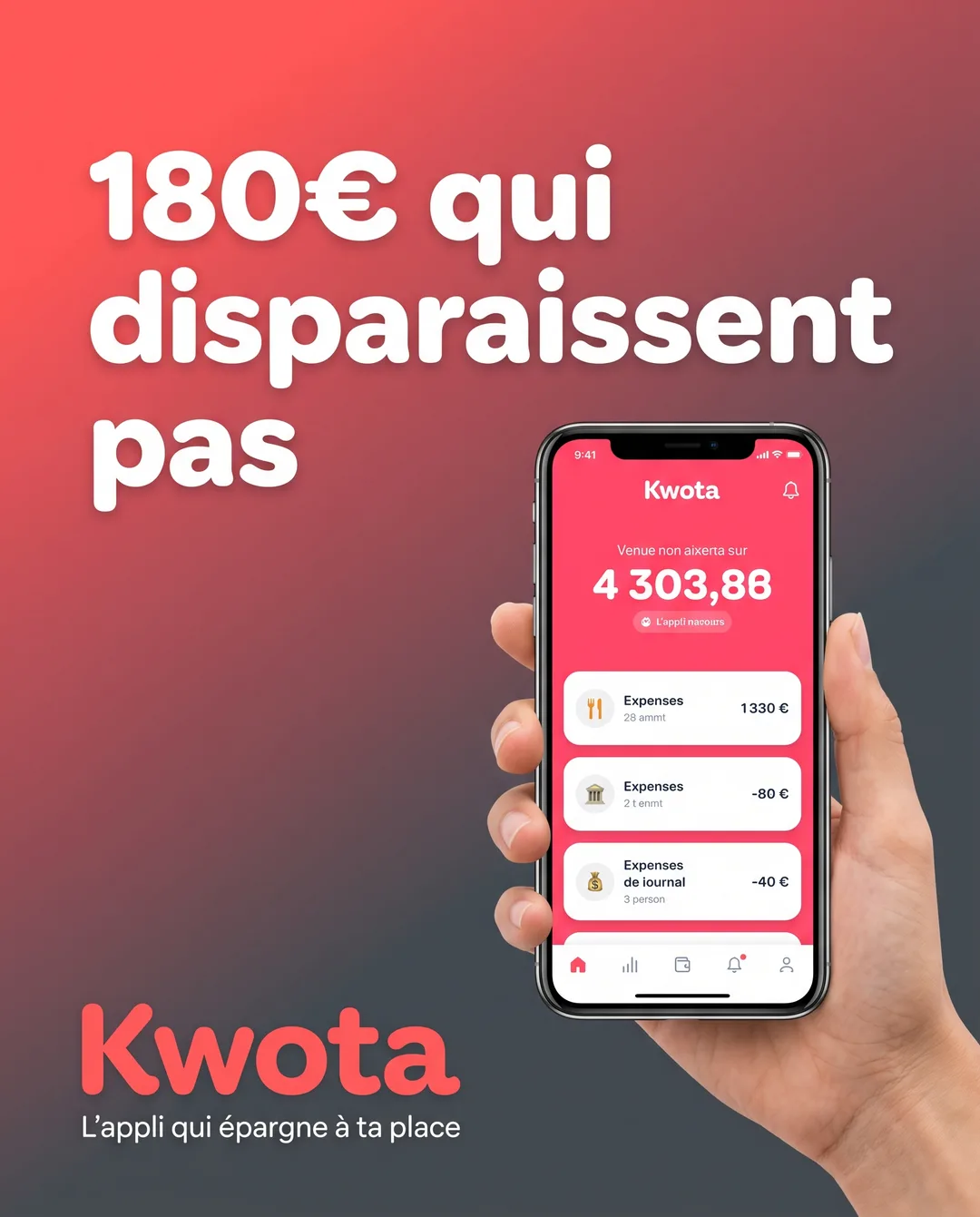 Créa « Affirmation typographique » générée pour Kwota, application mobile