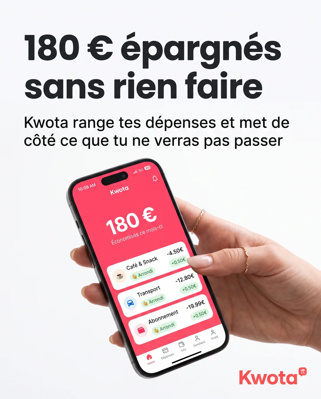 Créa « Accroche pleine page » générée pour Kwota, application mobile