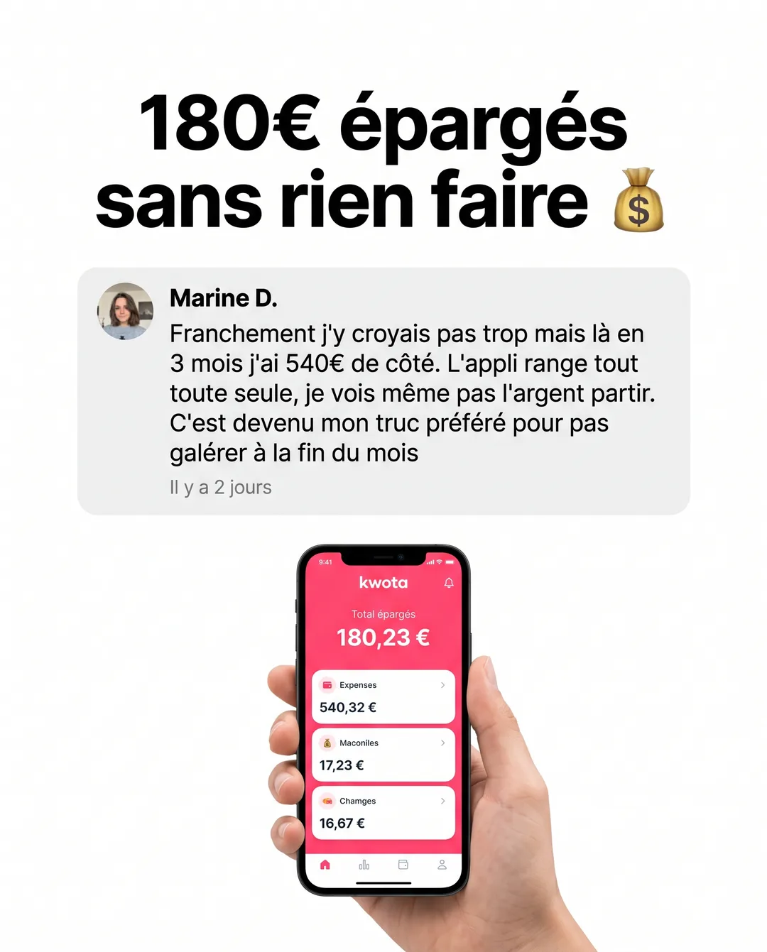 Créa « Capture de commentaire » générée pour Kwota, application mobile