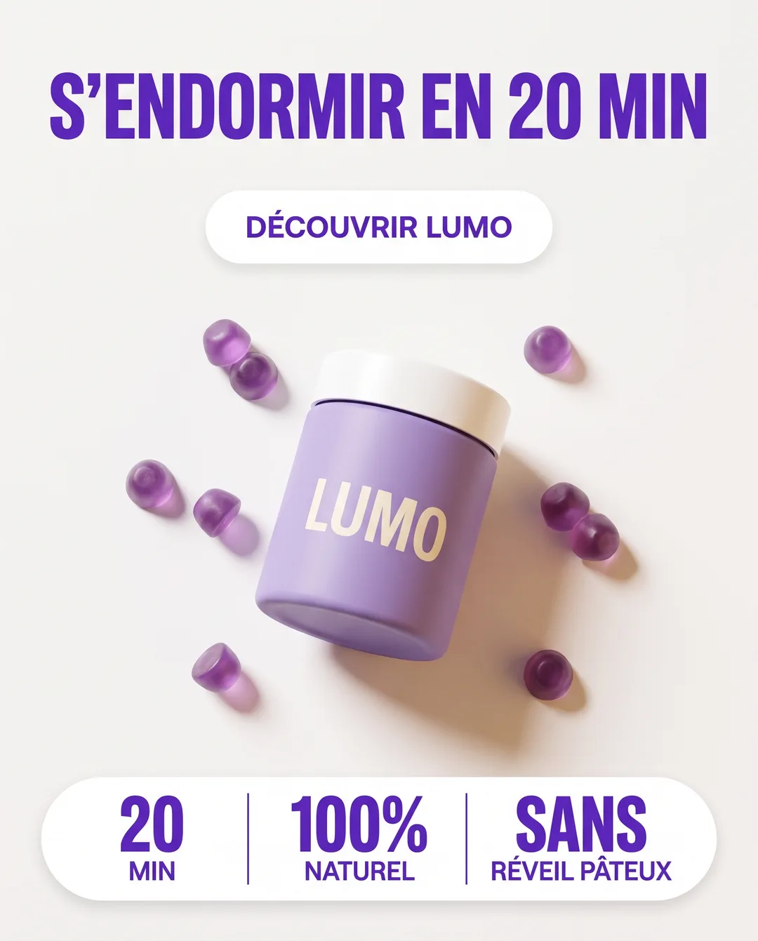 Créa « Produit et barre de chiffres » générée pour Lumo, complément sommeil